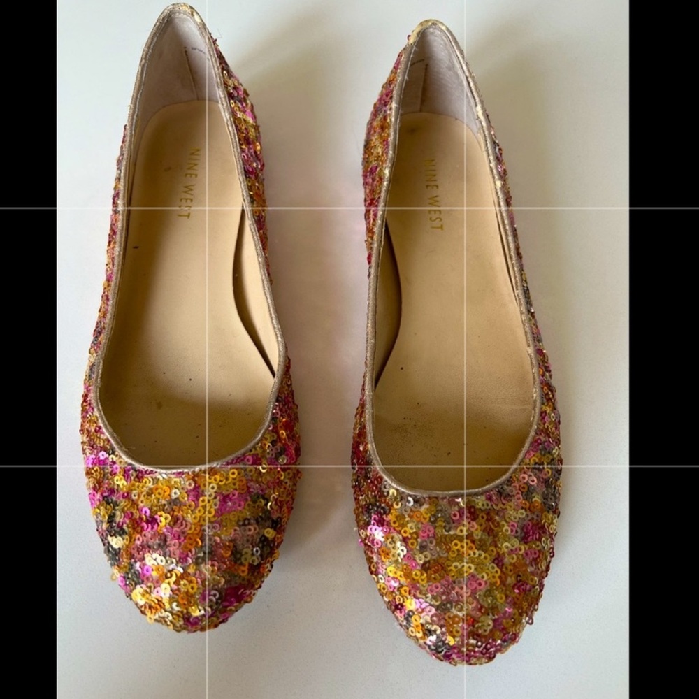 Nine West Glitter Sequin Flats - Pink and Gold